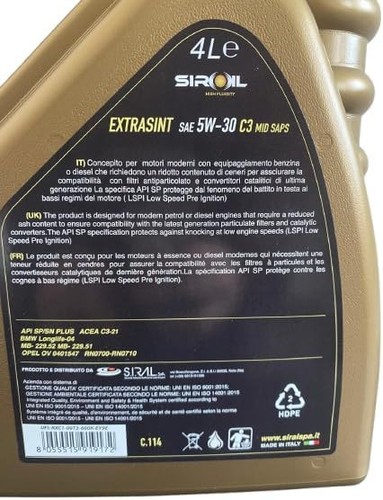 OLIO MOTORE 5W-30 4 LITRI C3 EXTRASINTETICO ALTA FLUIDOTA' C.114 L.O. - Photo 3/3