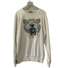 KENZO Paris Tiger Head Embroidered Sweatshirt White Blue Yellow Men s L 224