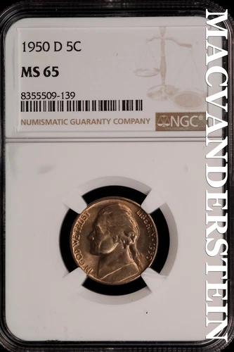 1950-D Jefferson Nickel - NGC MS 65 - Brilliant Unc  No Reserve  #SLi206