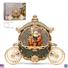 Christmas Carriage Musical Snow Globe - Battery & USB Powered - Green & Gold