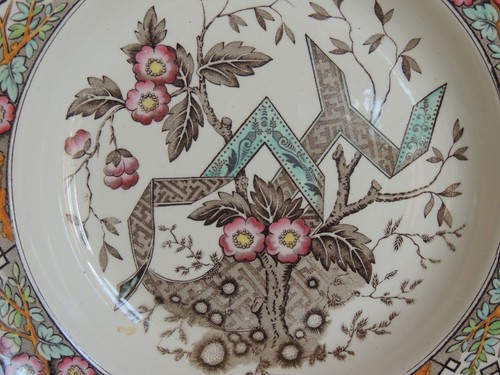 1880 Set 2 Wedgwood Transferware Beatrice Multicolor 10-1/4" Soup Bowls England - Picture 2 of 8