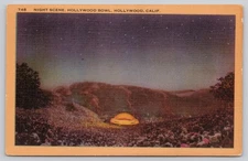 Vintage Linen Postcard Night Scene Hollywood Bowl California 1930s