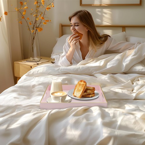 Decorative Tray, Pink Serving Tray with Handles, Coffee Table Trays, Square P... - Picture 7 of 7