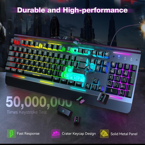 Gaming Keyboard, USB Wired Computer Keyboard, 15-Zone RGB Illumination, IP32 ... - Picture 4 of 7
