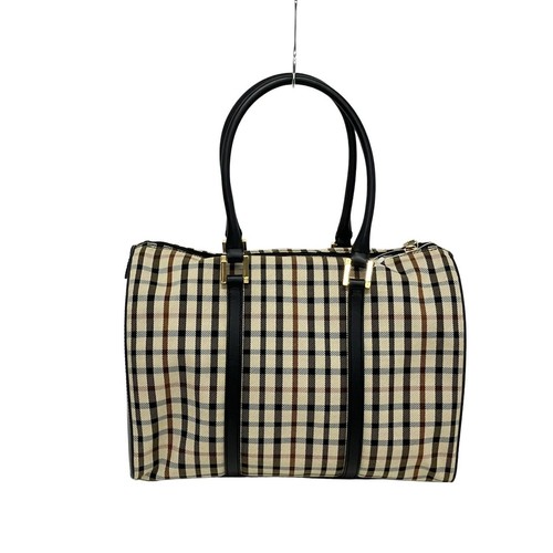 Auténtico DAKS - Bolso de Mano Beige Negro Multi Nylon Jacquard Cuero Sintético - Imagen 3 de 9