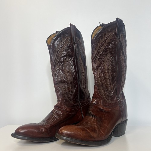 VTG Tony Lama Western Cowboy Boots Mens Size 7D Burgundy Leather Almond Toe 6366 - Picture 7 of 13