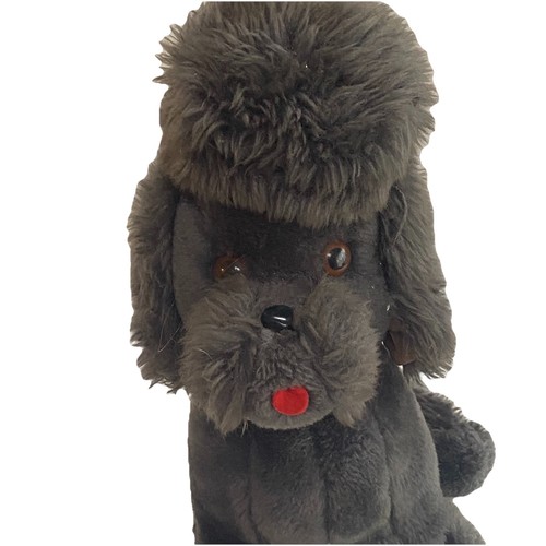 Vintage 1973 Dakin Gray Toy Poodle Dog Black Plush Stuffed Animal w/ Pink Ribbon - Picture 4 of 9
