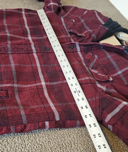 Tony Hawk Jacket Men's Plaid Flannel sz Large Lined Hooded Burgundy Button up - Picture 9 of 15