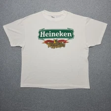 VINTAGE Heineken Beer Shirt XL White Big Logo Single Stitch Alcohol USA Made
