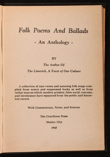 Poèmes et ventes exceptionnelles ballades folkloriques 1945 Reynolds hors série édition limitée