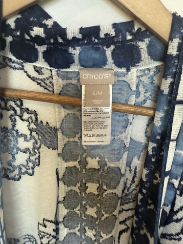 Chicos Filigree Burnout Ruana Kaftan Kimono Beach Cover Up Medium Coastal Resort - Picture 6 of 13