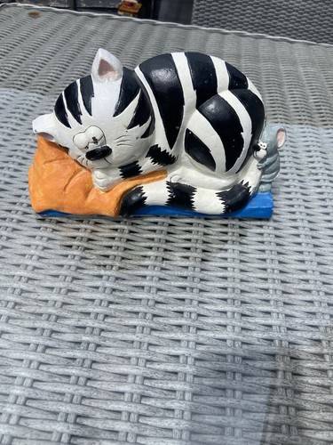 Vintage Cast Iron Door Stop Cat And Mouse Blue Orange
