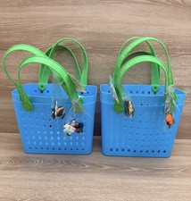 4 X Viral BOGG Tote Bag Dupes - New Easter Basket  Charms Blue W/ Green Handles