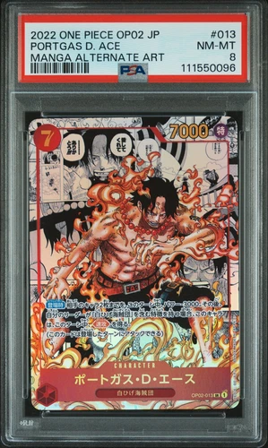 2022 ONE PIECE JPN OP02-013 PARAMOUNT WAR MANGA ALT ART PORTGAS D. ACE PSA 8