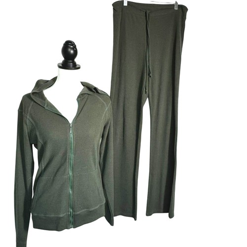 COCO COUTURE NEW YORK Women's Medium Green Waffle Knit Hoodie 2 Piece Lounge Set