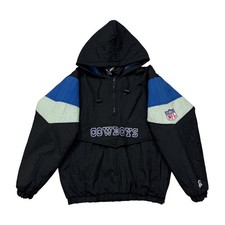 VTG 90s NFL DALLAS COWBOYS STARTER PUFFER PULLOVER HOODED JACKET BLACK SIZE M