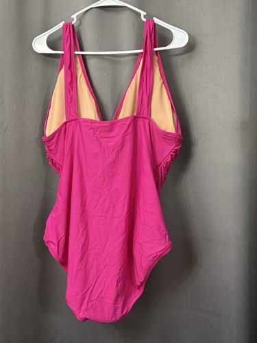 J. Rundhalsausschnitt geraffter V-Ausschnitt Einteiler Badeanzug Gr. 20 Radiant Fuchsia NEU - Bild 3 von 8