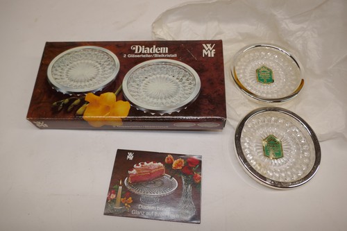 Vintage German Made   silvertone  coaster with Crystal  inserts 6 coasters