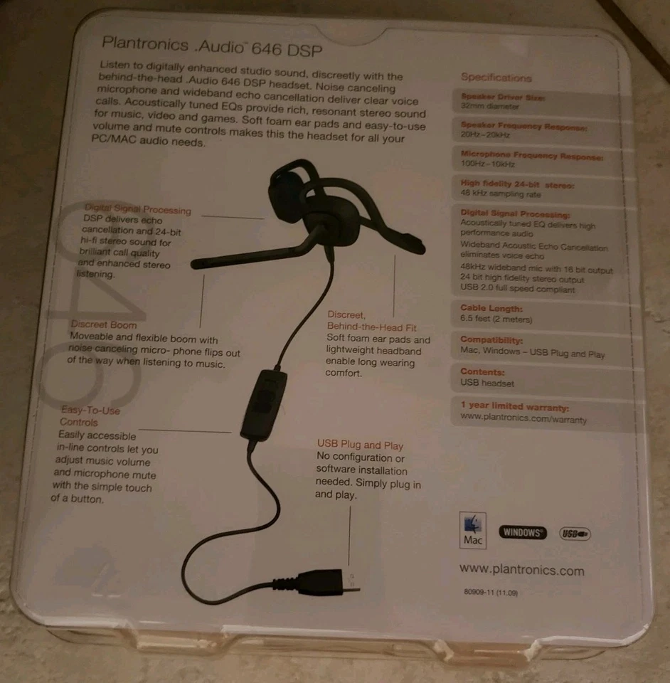Plantronics Voice 646 Audio DSP Stereo USB Headset  Headband Music Gaming New - Image 2 of 2