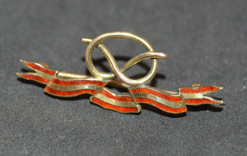 Antiguo broche corazón del regimiento de Staffordshire esmalte oro 15ct - Imagen 1 de 4