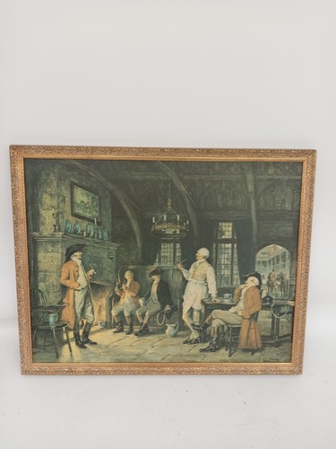 Vintage F.M. Bennett Framed Tavern Scene Print 31x39" - Picture 7 of 8