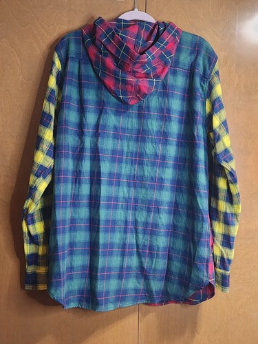 PacSun Colorblock Patchwork Plaid Flannel Hooded Shirt Men’s Size Large - Picture 2 of 9