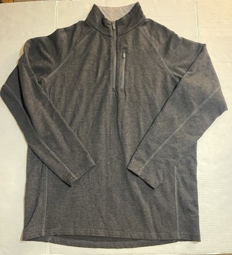 Free Fly Mid-Weight Fleece Knit 1/4 Zip Pullover Bamboo Map Pocket Black/Gray L - Picture 1 of 8