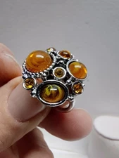 Vintage EMMONS Glass Cabachon & Facited Rhinestones In Silvertone Finish-...