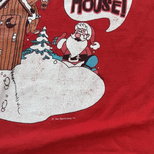 Vintage 90s Schmitt House Christmas Red Single Stitch T-Shirt - Picture 3 of 5