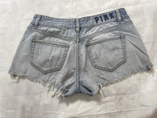PINK Victoria's Secret Shorts Womens 2 Denim Distressed Frayed Cutoff daisy Duke - Picture 9 of 13