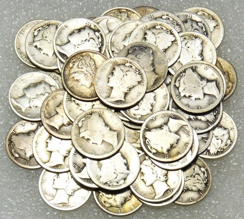 1916-1929 MERCURY Dime Roll of 50 coins in tube #V170 - Picture 2 of 2