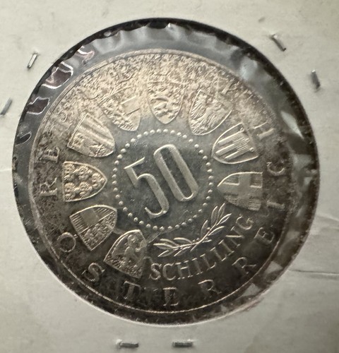 1964 Austria 50 Schilling Silver Coin Proof Large Silver Size Of Half Dollar - Picture 3 of 4