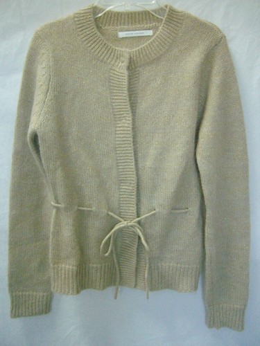 COTE FEMME beige, gold metallic 42% Mohair Kordelzug Taille Cardigan Pullover NEU Gr. 2-4 - Bild 1 von 4