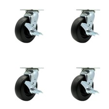 6 Inch Polyolefin Swivel Caster Set with Roller Bearing and Brake Service Caster