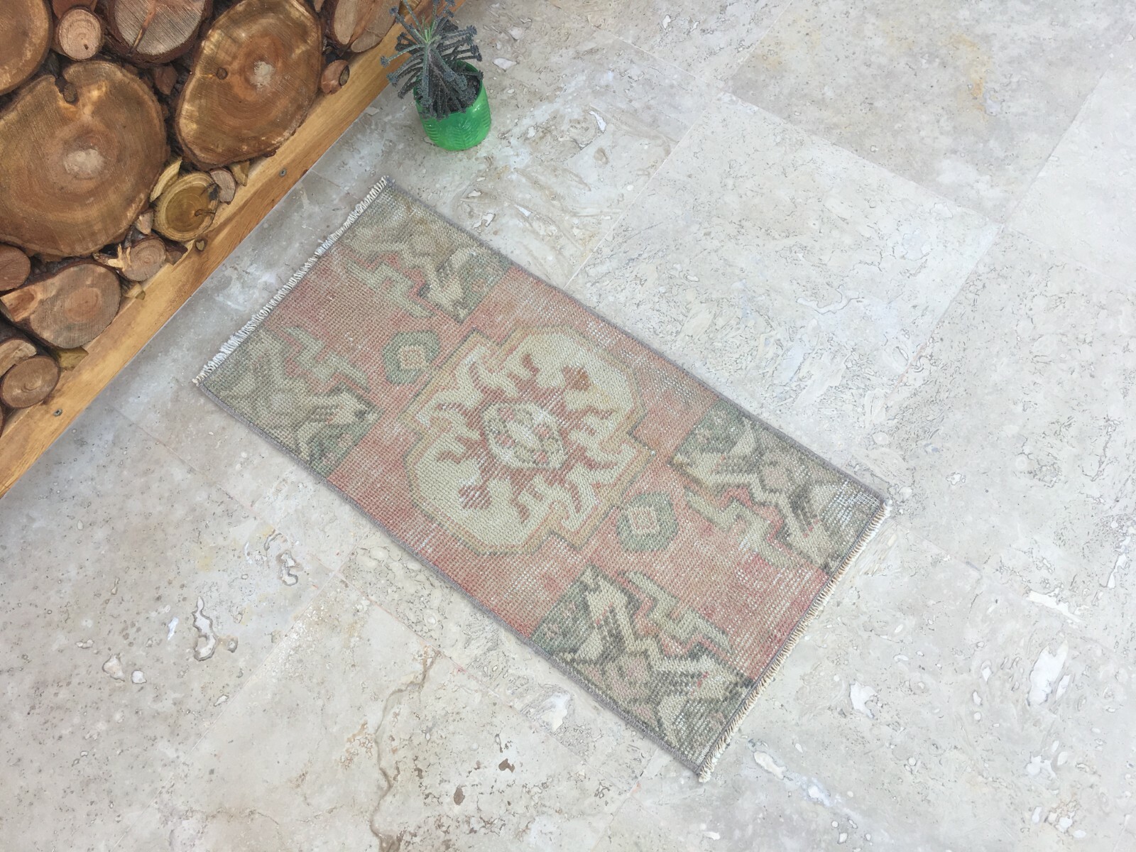 1'4''x2'9'' Vintage Turkish Small Rug,Oushak Mat Rug,Door Mat,Bathroom Rug,Mat Popularny, autentyczny