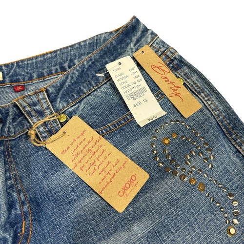 XOXO Platinum Denim Jeans Heart Rhinestone Bootleg Bottom Vintage Wash Womans 15 - Picture 6 of 10