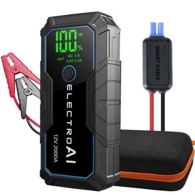 Car Jump Starter 2000A Portable Battery Booster Power Bank Charger LCD Display