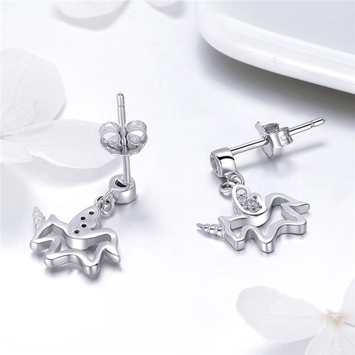 NUEVOS Auténticos Pendientes Colgantes de Plata Esterlina 925 SS 925 Unicornio CZ SCE425 - Imagen 2 de 3