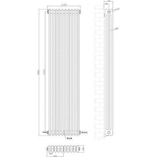 Radiatore tradizionale verticale Colosseo tripla barra colonna nero - 1800 x 470 mm - Foto 4 di 8