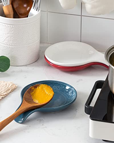 Spoon Holder Ceramic Spoon Rest for Kitchen Countertop Large Lace Embossed Ki... - Picture 5 of 7