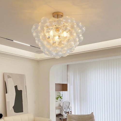23'' Gold Ribbed Glass Ceiling Chandelier Pendant Light Kitchen Bedroom Fixture - Picture 3 of 9