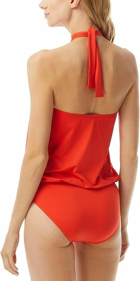 Michael Kors ESF10853 Orange Stretch Blouso Tie Halter One Piece Swimsuit Size 8 - Image 2 of 3