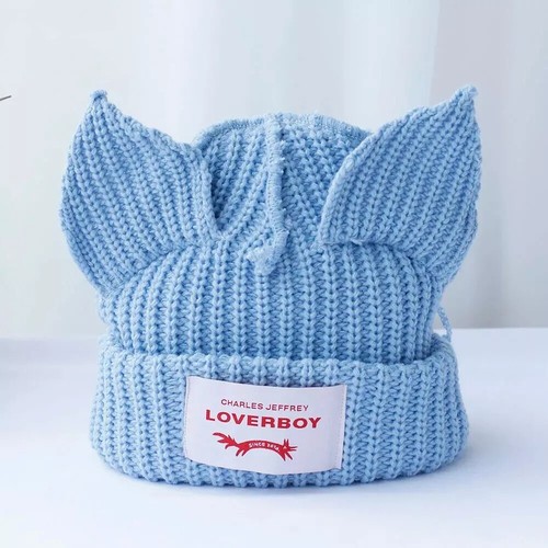 2024 Loverboy Cat Ear Knit Hat Solid Warm Pig Ear Woolen Hat Cute Fashion Hooded - Picture 23 of 36