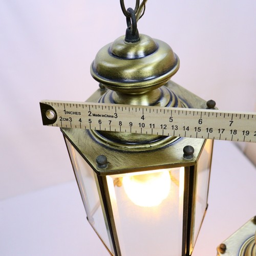 Vintage Paar englische Hängeleuchten abgeschrägtes Glas sechseckige Laterne - Bild 21 von 23