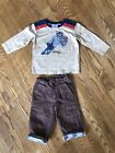 Hanna Andersson Boys Brown Pants And Beige Top Sz 90 3