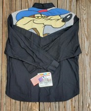 Vtg KARMAN Looney Tunes Western Womens XL Shirt Wile E Coyote Button Cowgirl Top