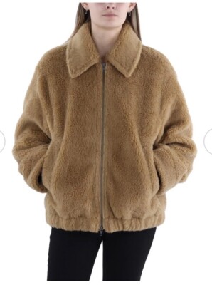 Vince Womens Coat S/P Small Sandshell Faux Shearling Fur Bomber