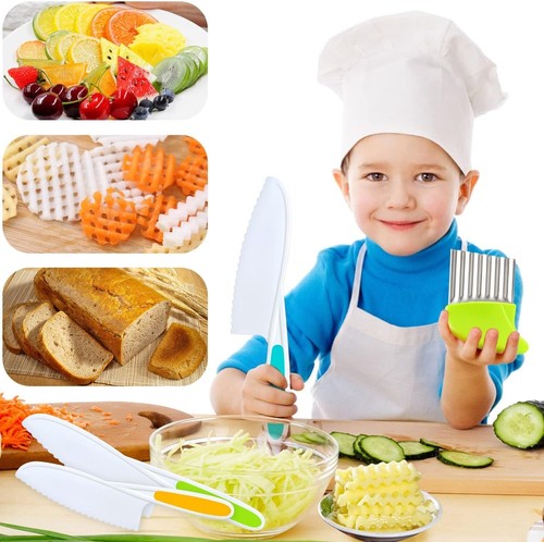 4 Pcs Kids Knife Set, Nylon Kitchen Knives with Crinkle Cutter, Serrated Edges - Picture 12 of 14