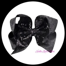 Girls 8" Black Sequin Bow Hair Bow, Alligator Clip, Large Hair Bow, Cheer, Dance