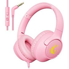 Kids Headphones with Cord 85/94dB Volume Limit Wired Over-Ear Pink Headphones...